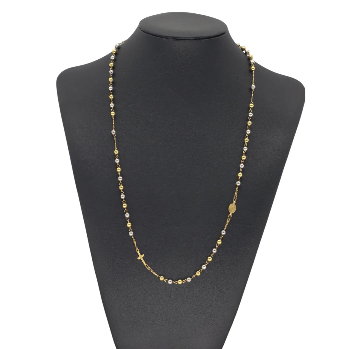 Rosario girocollo in oro giallo 18Kt con sfere lisce bicolore