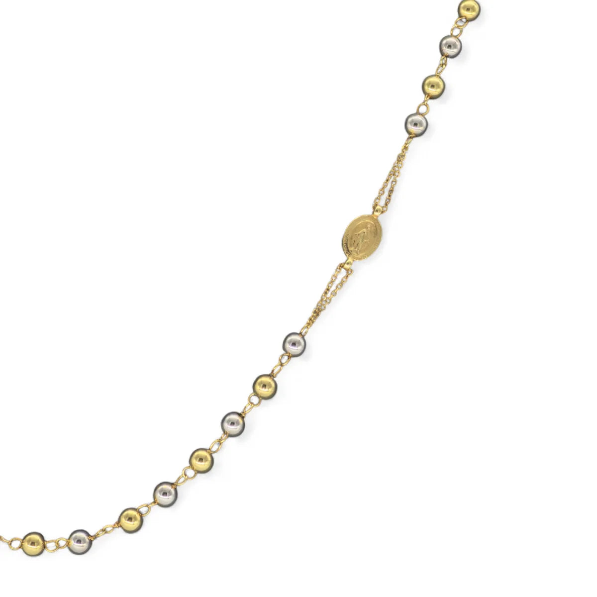 Rosario girocollo in oro giallo 18Kt con sfere lisce bicolore