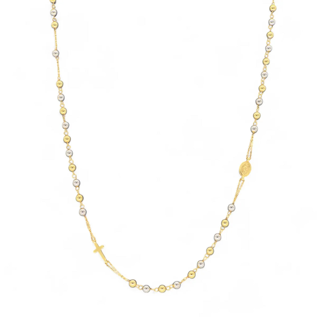 Rosario girocollo in oro giallo 18Kt con sfere lisce bicolore