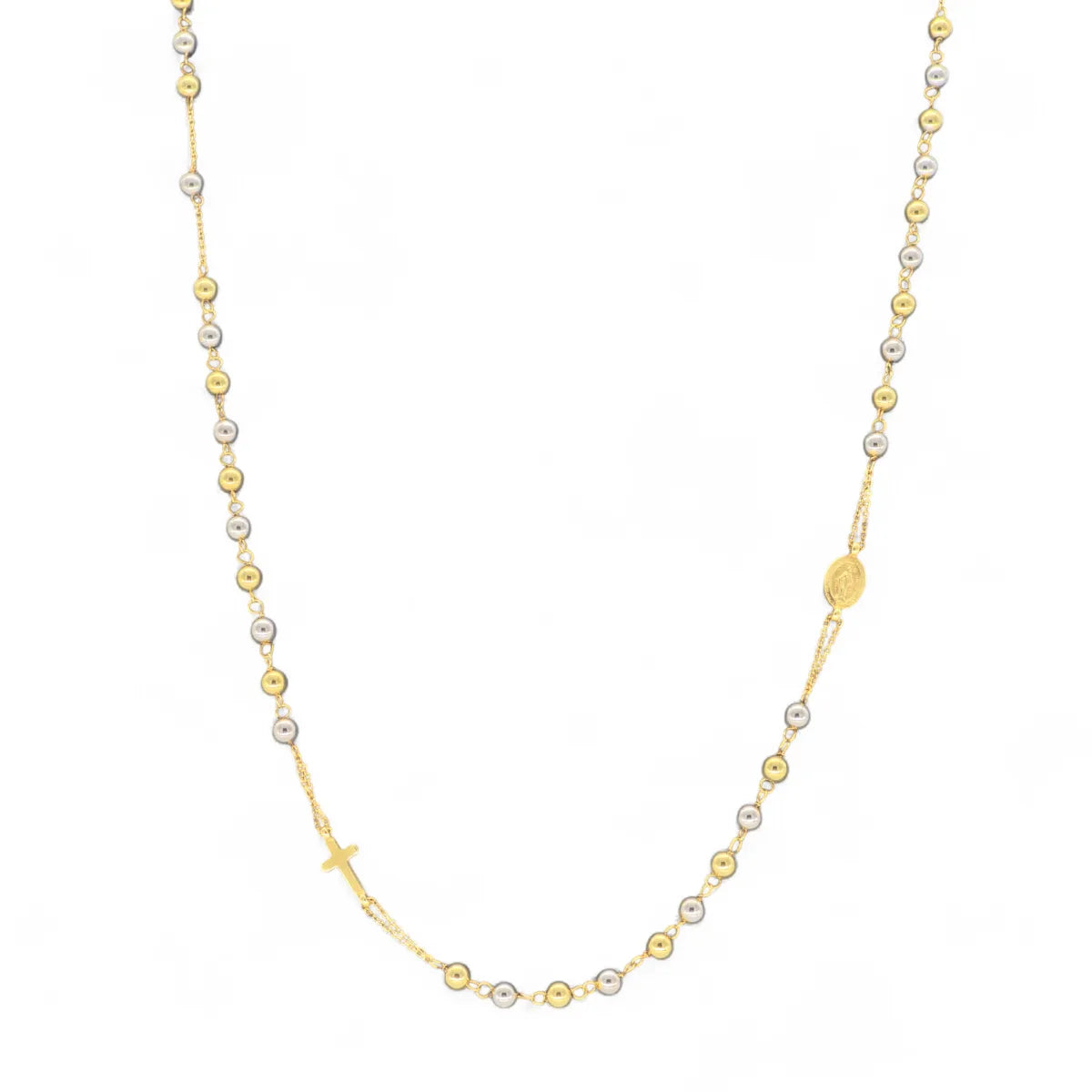 Rosario girocollo in oro giallo 18Kt con sfere lisce bicolore