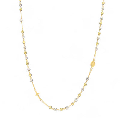 Chapelet ras-du-cou en or jaune 18K avec perles lisses bicolores