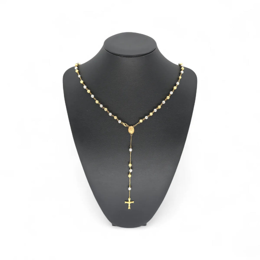 Rosario girocollo in oro giallo 18Kt con sfere satinate bicolore 60cm