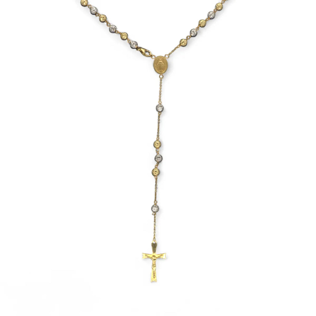 Rosario girocollo in oro giallo 18Kt con sfere satinate bicolore 60cm