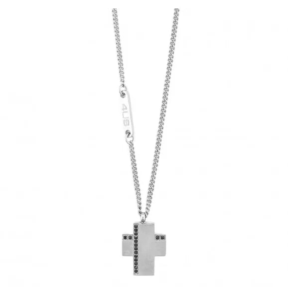 Collana Uomo in Acciaio con Croce Pendente e Zirconi Neri 4UCL6965