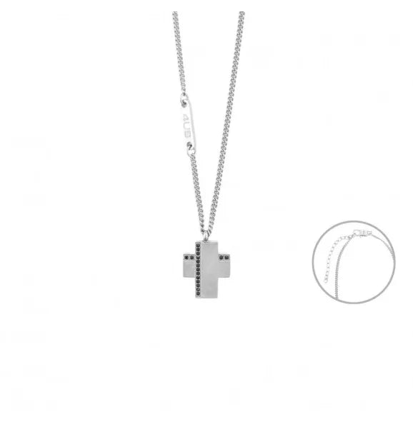 Collana Uomo in Acciaio con Croce Pendente e Zirconi Neri 4UCL6965