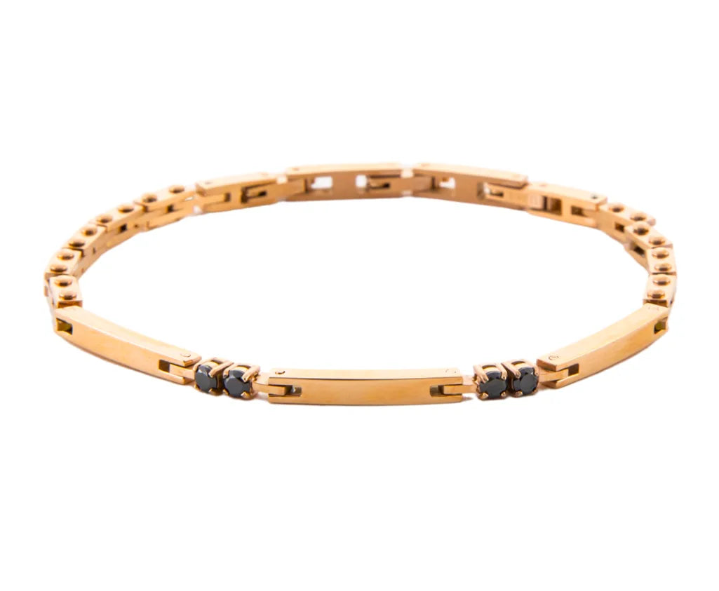 Bracciale Uomo 4US Cesare Paciotti in Acciaio Rosè con Zirconi Neri - Misura Regolabile