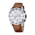 Festina Uhr F20692/1 - Klassische Eleganz mit silbernem Edelstahlgehäuse, silbernem Zifferblatt und braunem Lederarmband