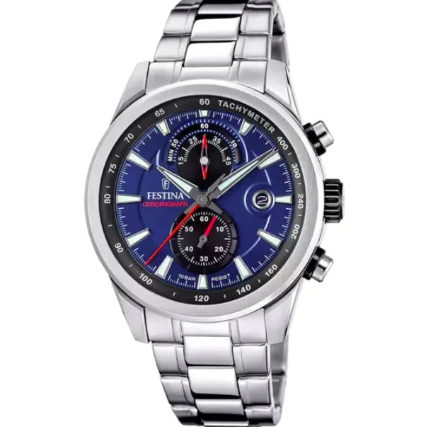 Festina Timeless Chronograph Uhr F20694/5 - Azurblaues Design mit Edelstahlarmband