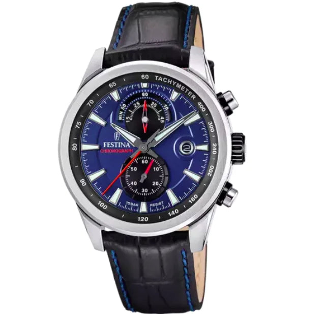 Orologio Festina Timeless Chronograph F20695/5 - Eleganza Azzurra con Cinturino in Pelle, Uomo