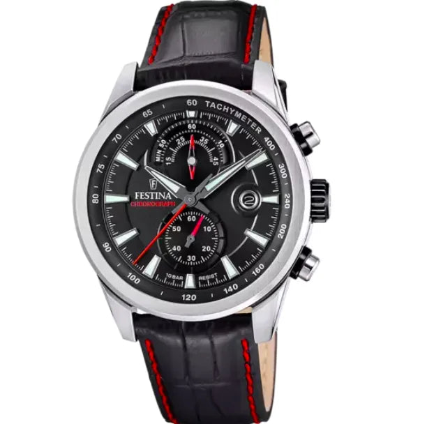 Orologio Festina Timeless Chronograph F20695/6 Nero Cinghia Pelle, Uomo