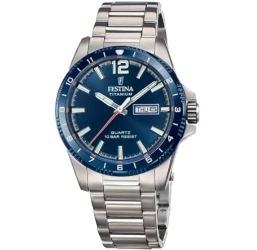 Orologio Festina F20698/2 con quadrante azzurro, cassa in titanio e cinturino in titanio per uomo