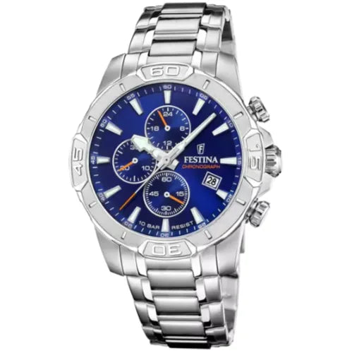 Orologio Festina Timeless Chronograph F20704/2 con quadrante azzurro e cinturino in acciaio inossidabile