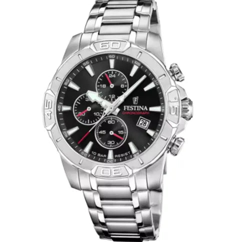 Orologio Festina Timeless Chronograph F20704/3 con quadrante nero e cinturino in acciaio inossidabile