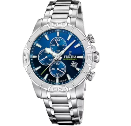 Orologio Festina Timeless Chronograph F20704/4 con quadrante azzurro e cinturino in acciaio inossidabile
