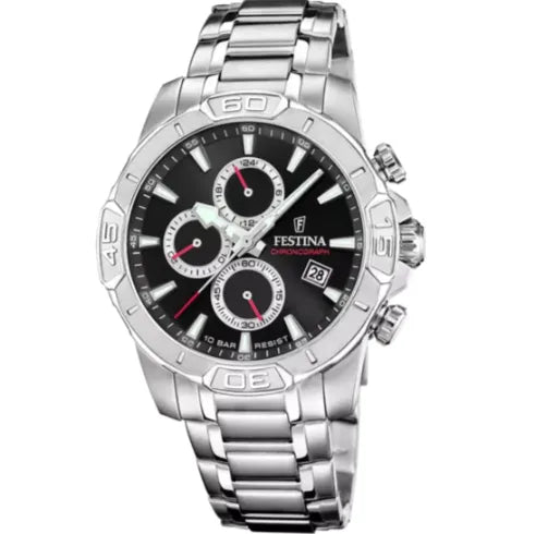 Orologio Festina Timeless Chronograph F20704/6 con quadrante nero e cinturino in acciaio inossidabile