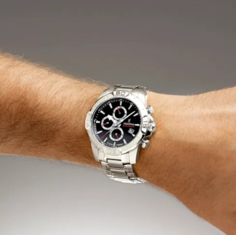 Orologio Festina Timeless Chronograph F20704/6 con quadrante nero e cinturino in acciaio inossidabile