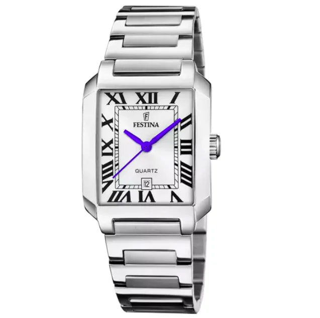 Orologio Festina F20679/1 Silver Donna, cassa rettangolare e cinturino in acciaio.