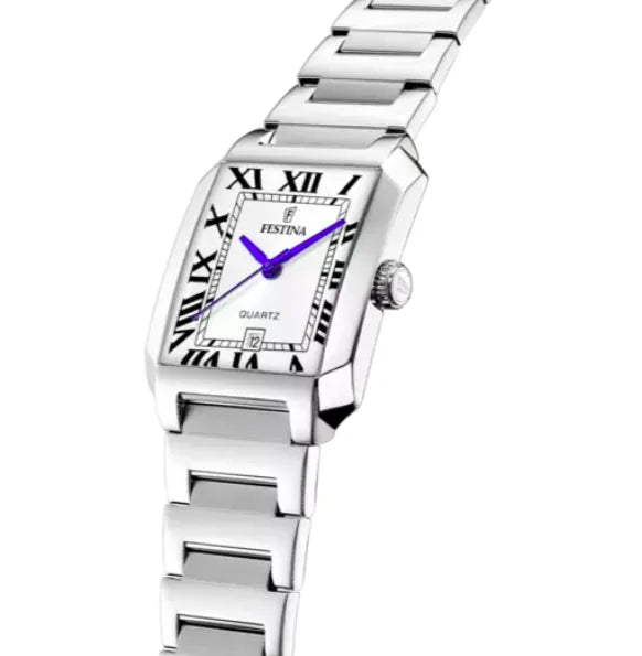 Orologio Festina F20679/1 Silver Donna, cassa rettangolare e cinturino in acciaio.