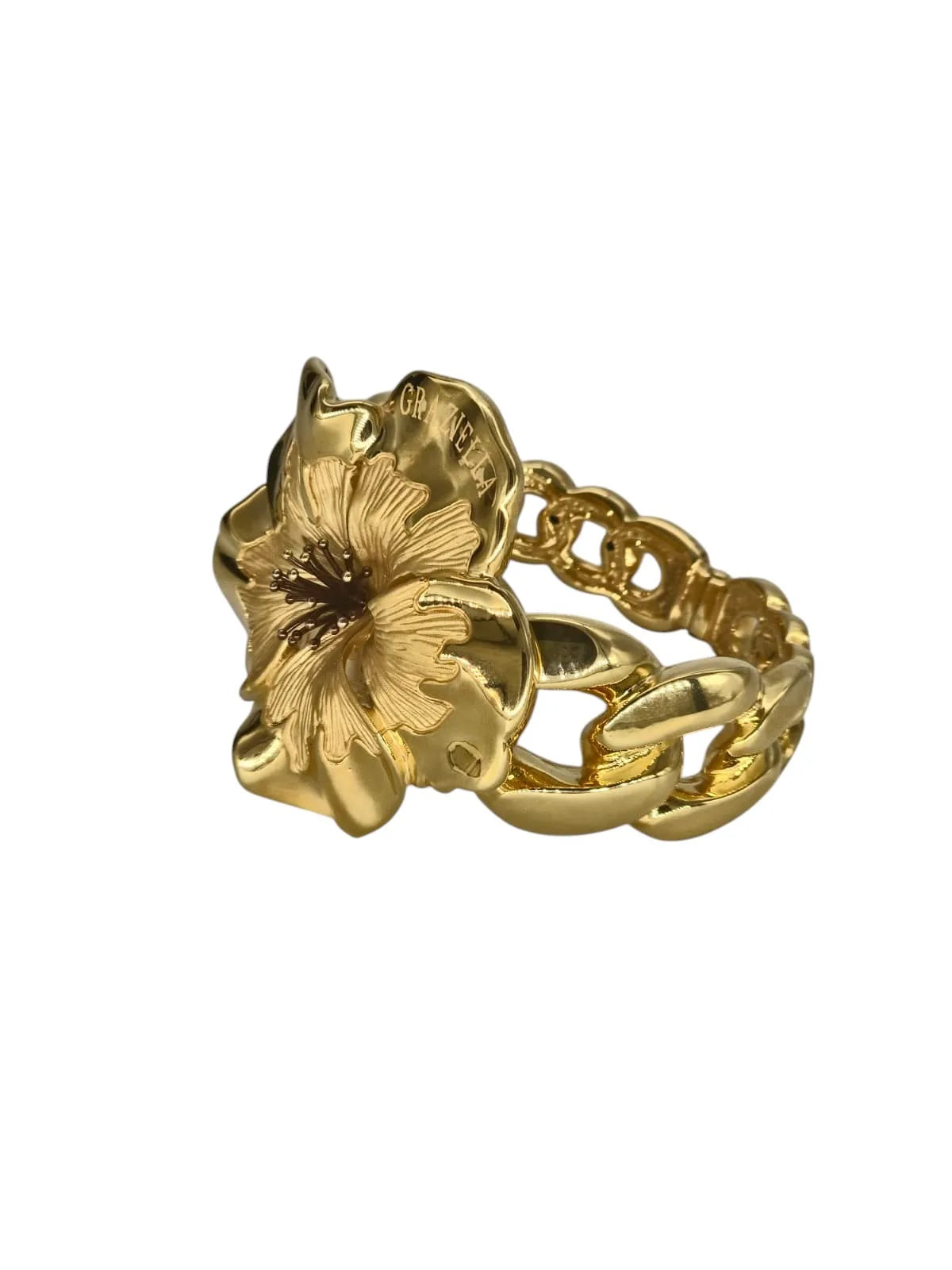 Set fiore grande in oro giallo 18 carati
