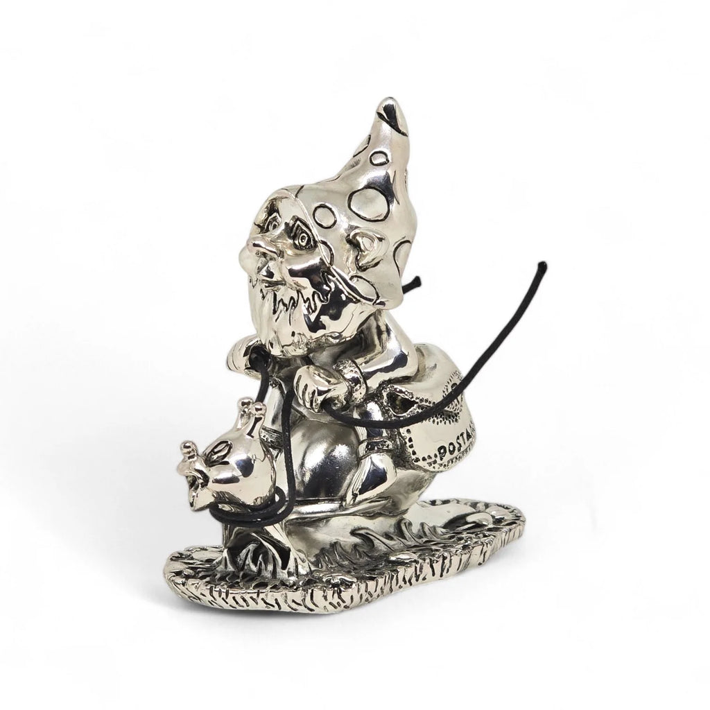 Statuetta in argento gnomo portafortuna con corda