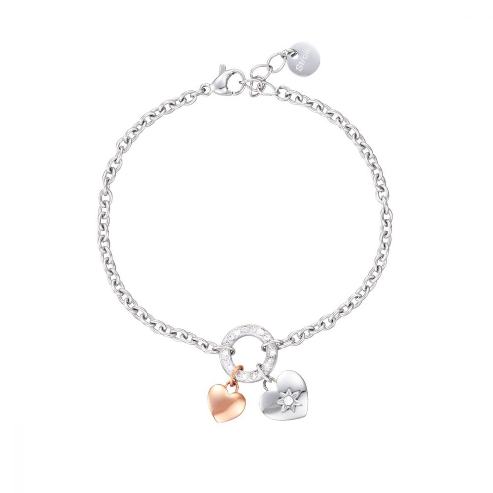 Stroili Damenarmband Edelstahl roségoldfarbene Herzen und Kristalle Lady Chic 1680345