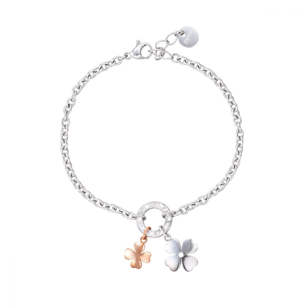 Stroili bracciale donna acciaio quadrifogli rosè e cristalli lady chic 1680346