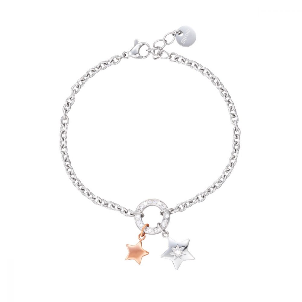 Stroili Damenarmband aus roséfarbenem Edelstahl mit Sternen und Kristallen Lady Chic 1680344