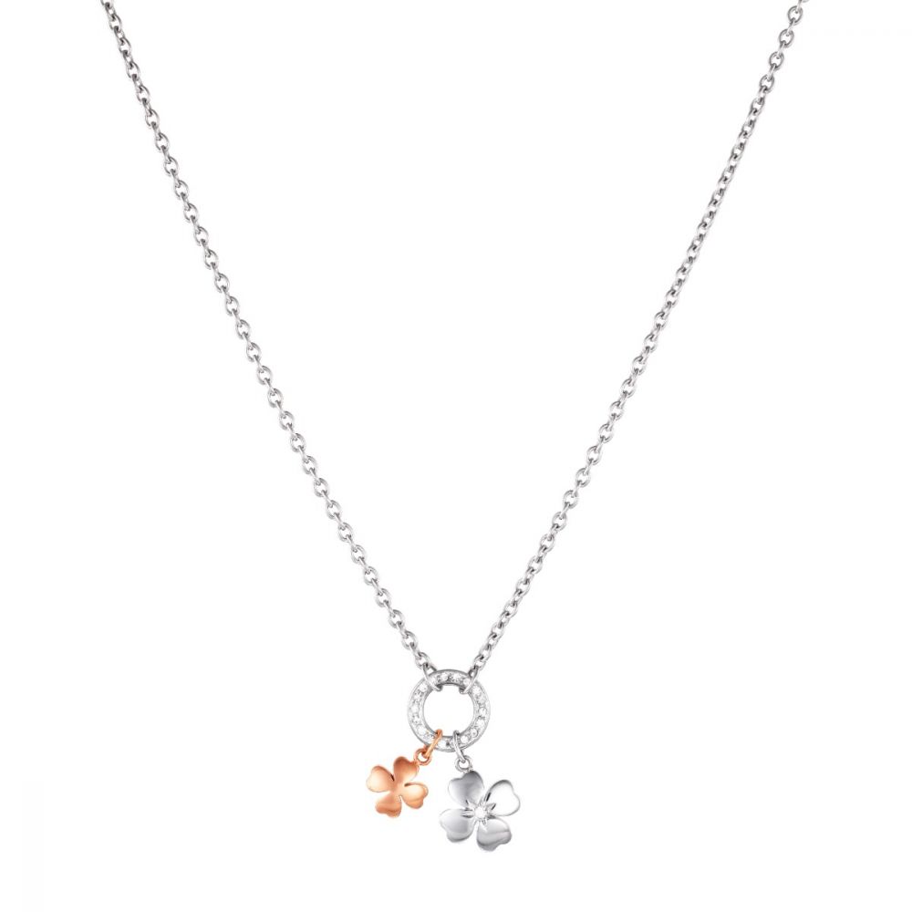Stroili collana donna acciaio quadrifogli rosè e cristalli lady chic 1680343