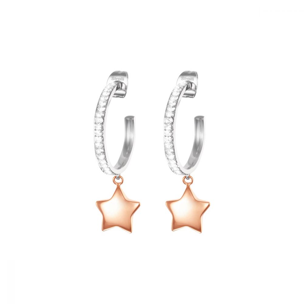 Stroili orecchini donna cerchio acciaio stella rosè e cristalli lady chic 1680347