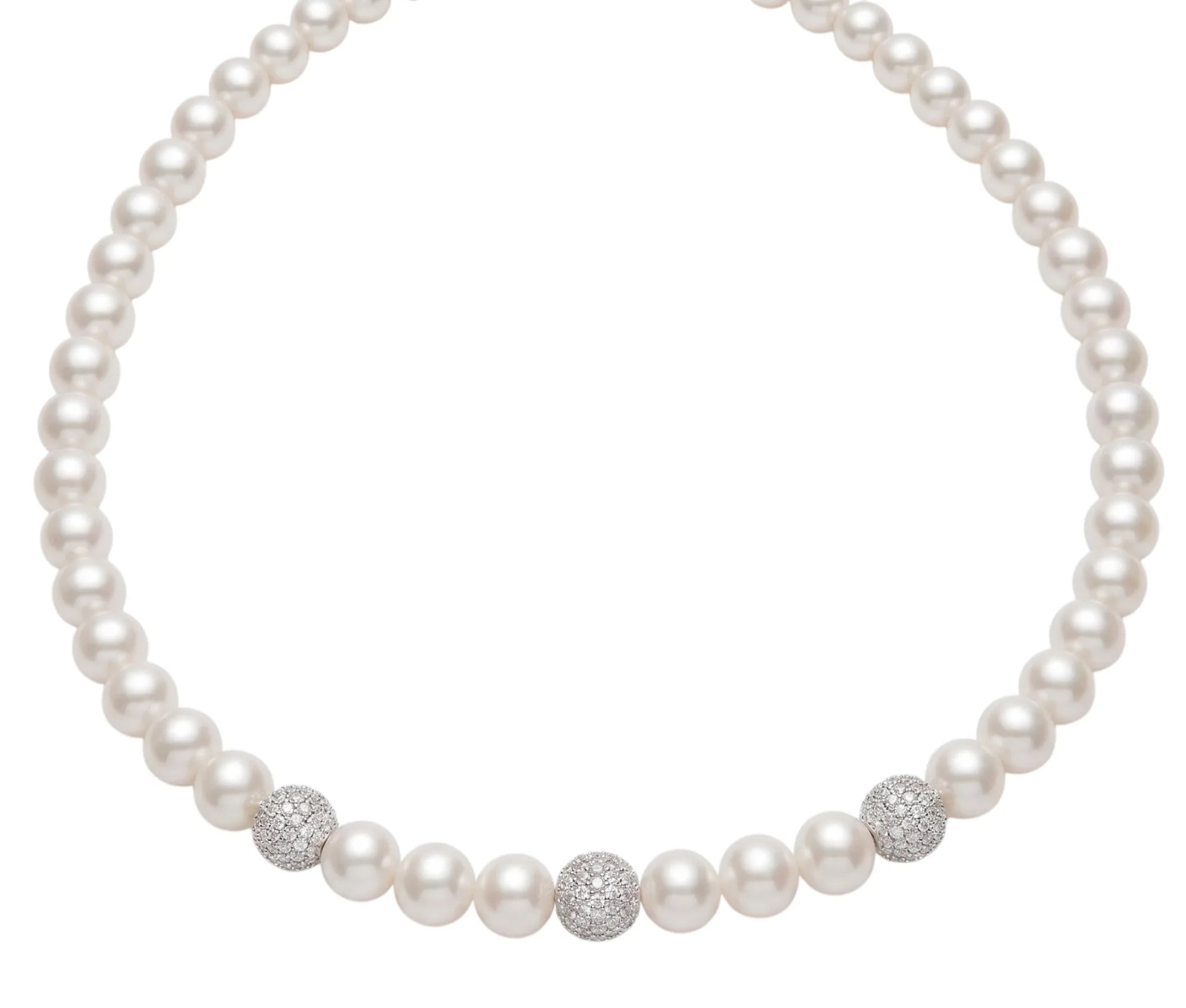 Collana perle Kioto con 3 sfere swarowski