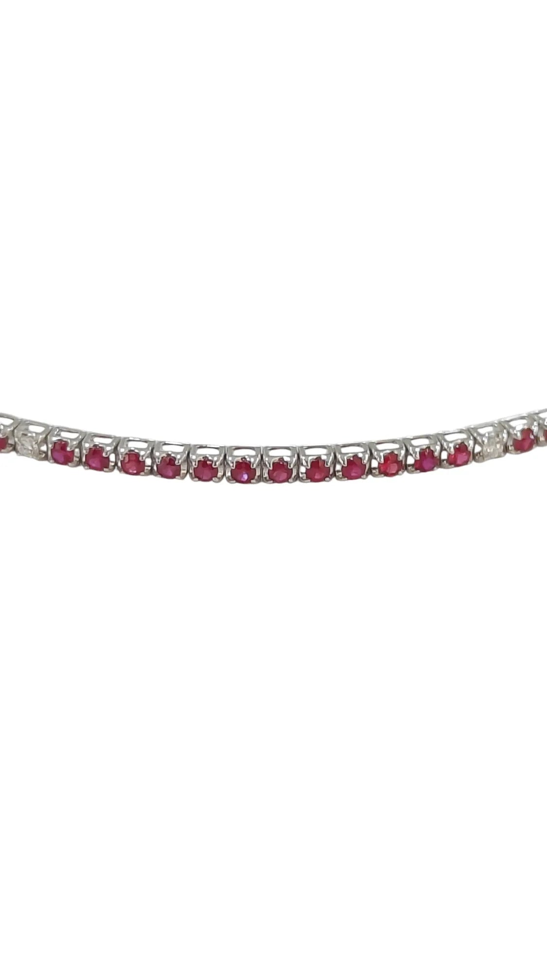 Bracciale tennis in oro bianco 18 carati e rubini rossi 18 cm