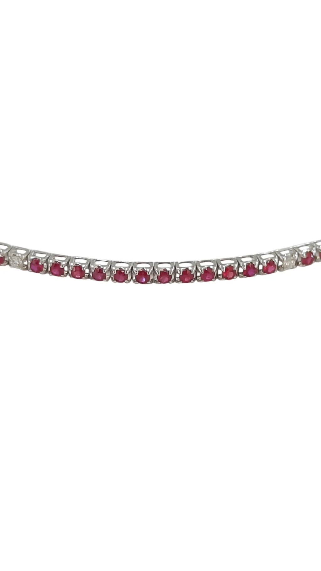Bracciale tennis in oro bianco 18 carati e rubini rossi 18 cm