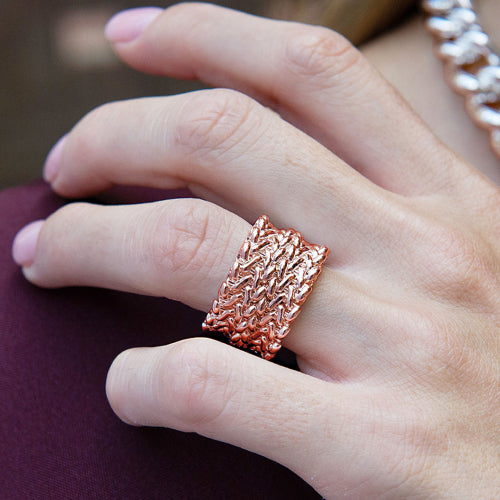 Unoaerre anello donna a fascia con catena "chicco di riso" 1602 in bronzo rosè