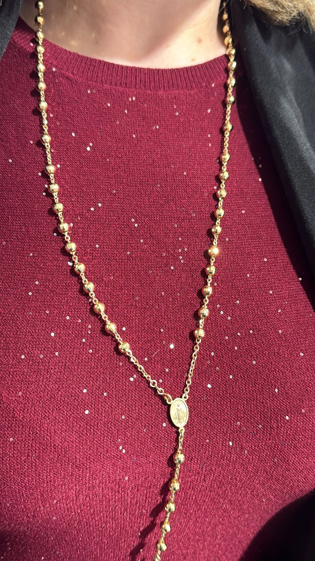Rosario oro giallo 18 Kt misura 70 cm sfere sfaccettate