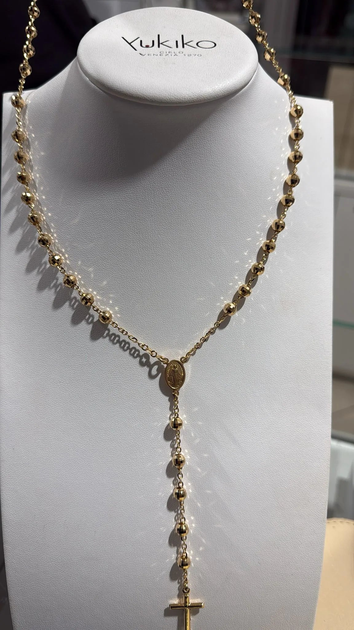 Rosario oro giallo 18 Kt misura 70 cm sfere sfaccettate
