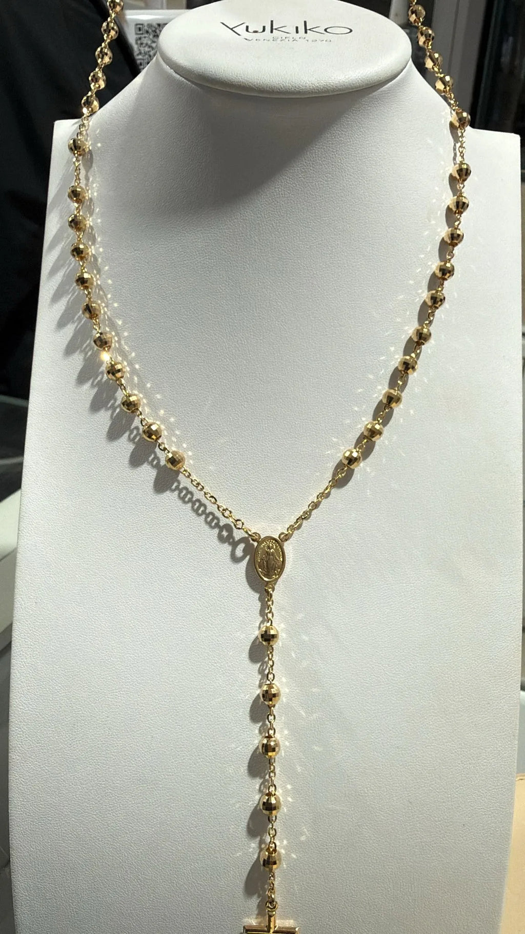 Rosario oro giallo 18 Kt misura 70 cm sfere sfaccettate