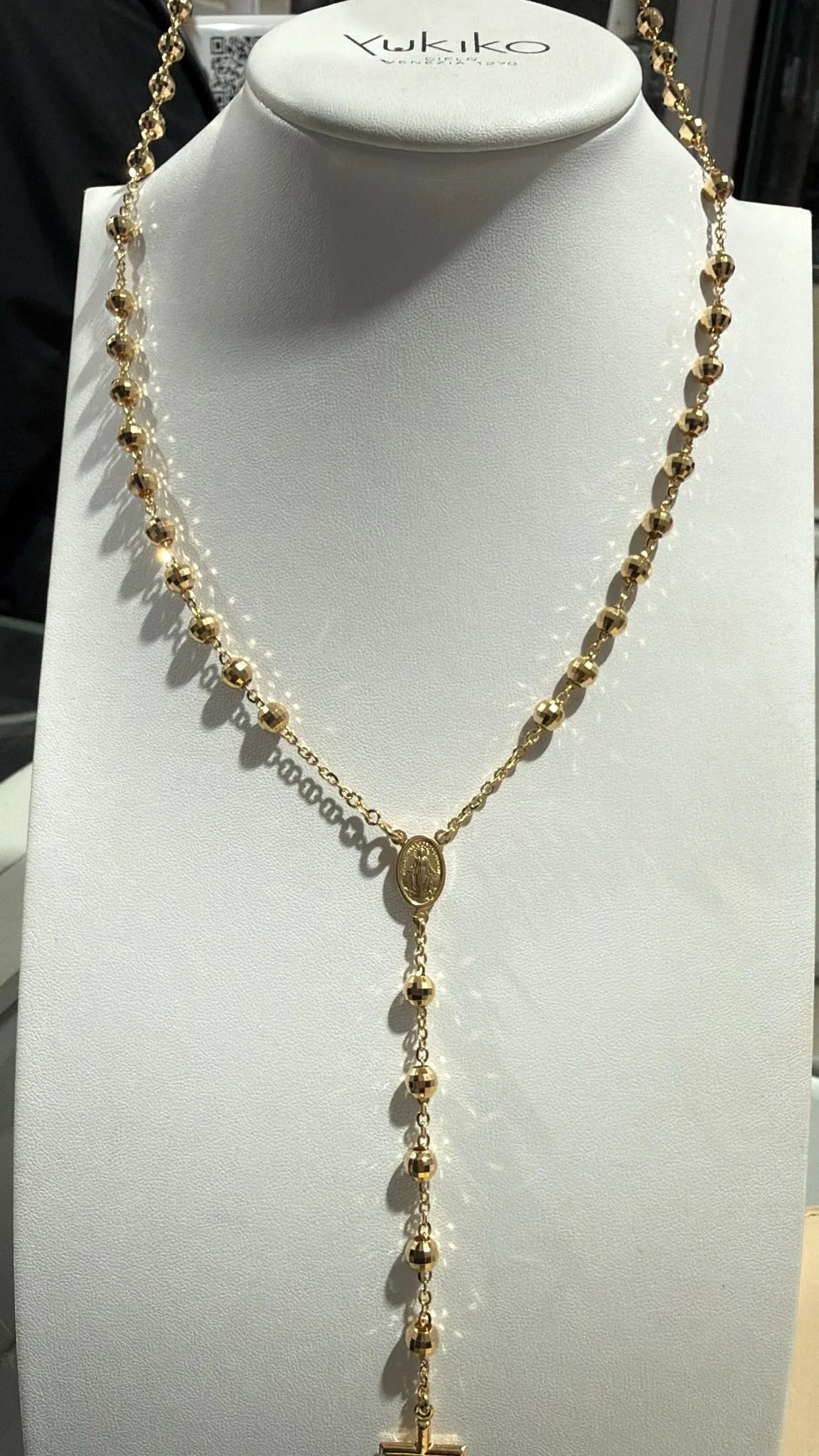 Rosario oro giallo 18 Kt misura 70 cm sfere sfaccettate