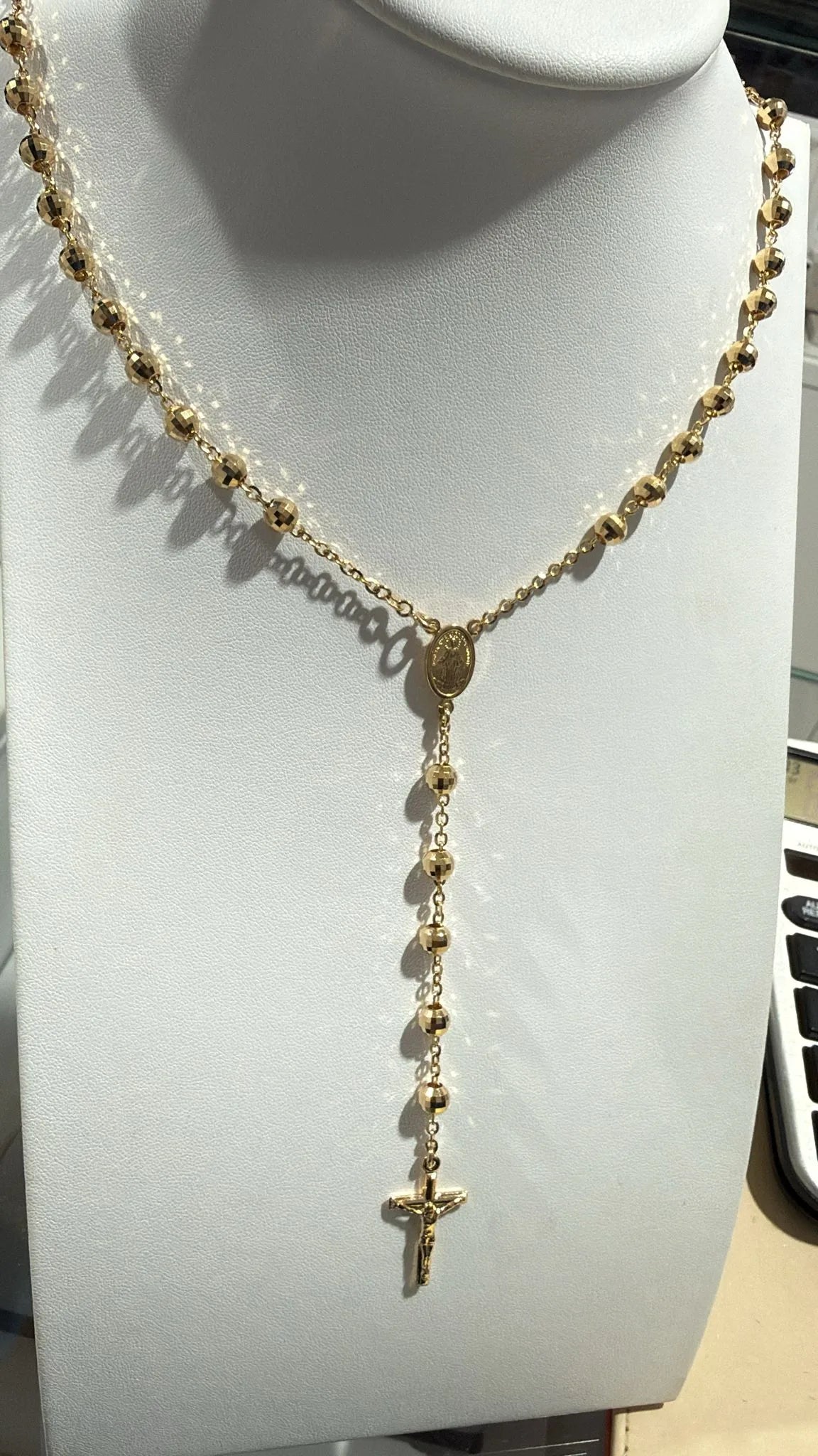 Rosario oro giallo 18 Kt misura 70 cm sfere sfaccettate
