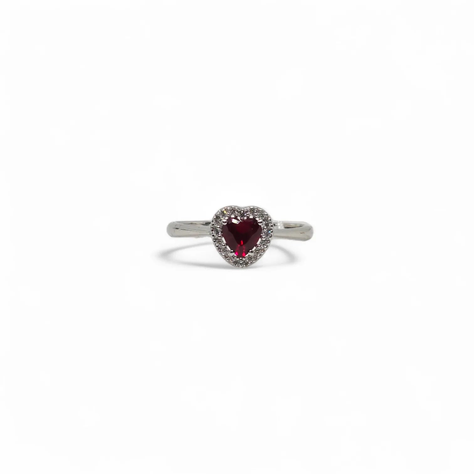 Anello iGold in Oro Bianco 9ct con Zircone Rosso a Cuore e Zirconi Bianchi