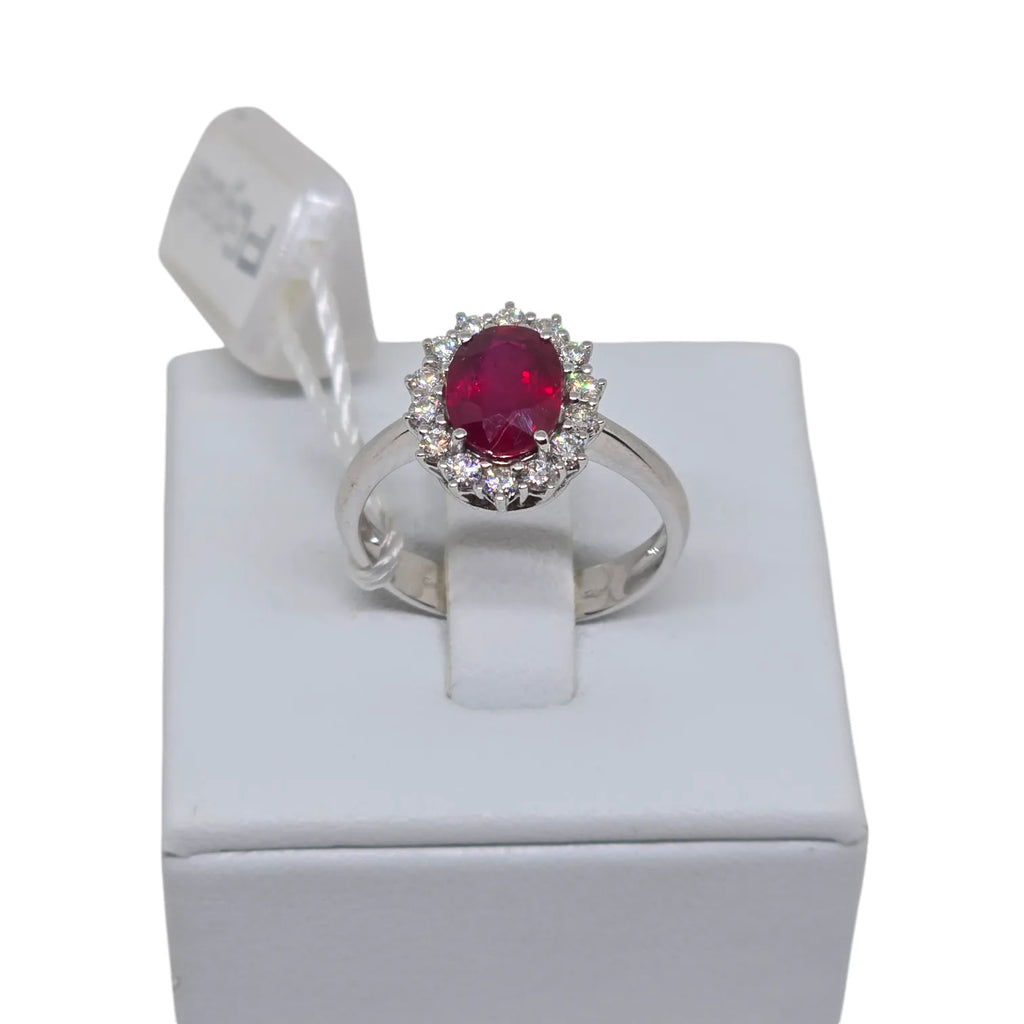 Damenring PG Schmuck aus Weißgold, Diamanten und Rubin ANELEGANCE/4R