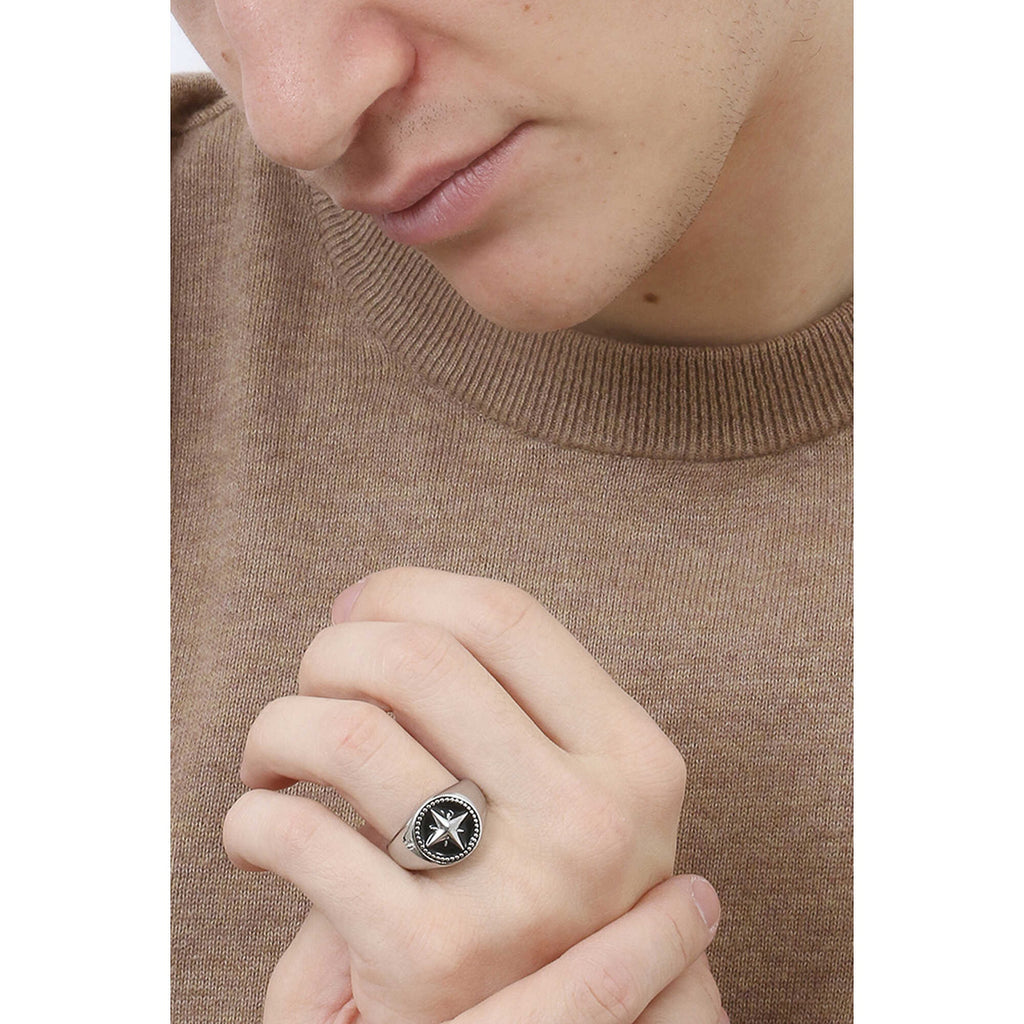 Herrenring Luca Barra Schmuck emailliert schwarz aus Edelstahl mit Windrose an167