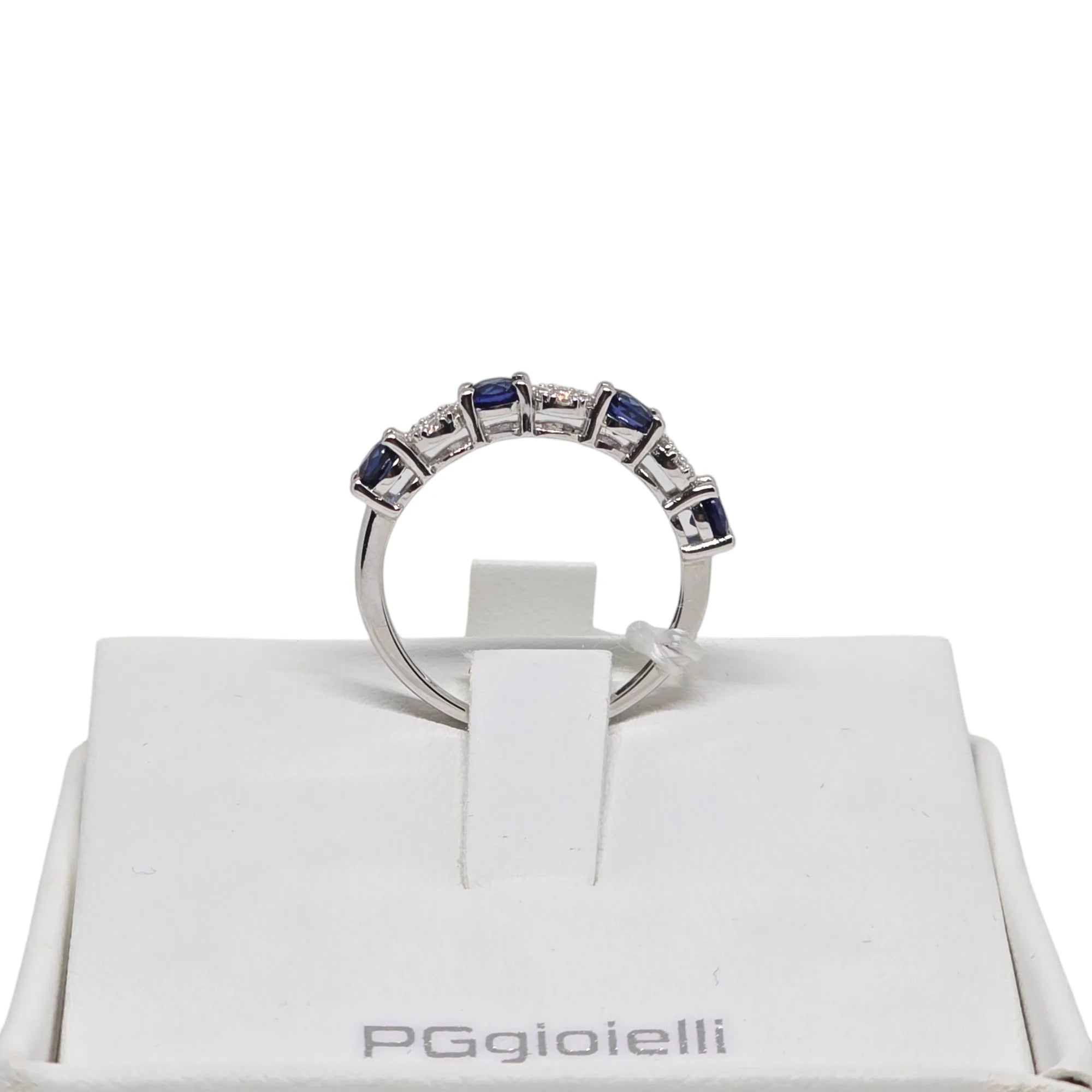 Anello veretta donna in oro 18 carati con zaffiri e diamanti Pg gioielli