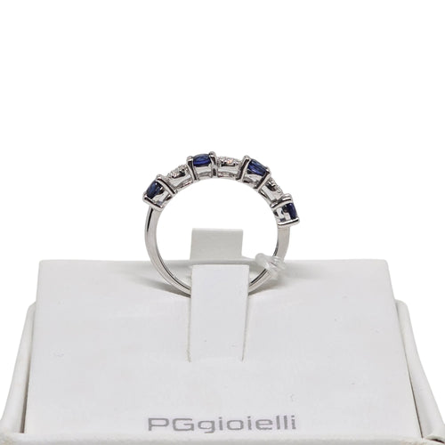 Anello veretta donna in oro 18 carati con zaffiri e diamanti Pg gioielli