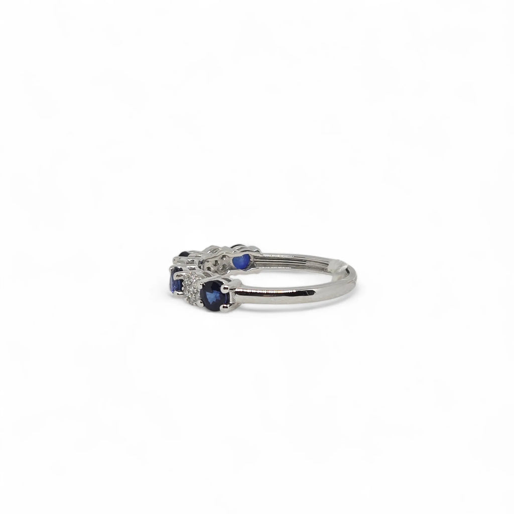 Anello veretta donna in oro 18 carati con zaffiri e diamanti Pg gioielli