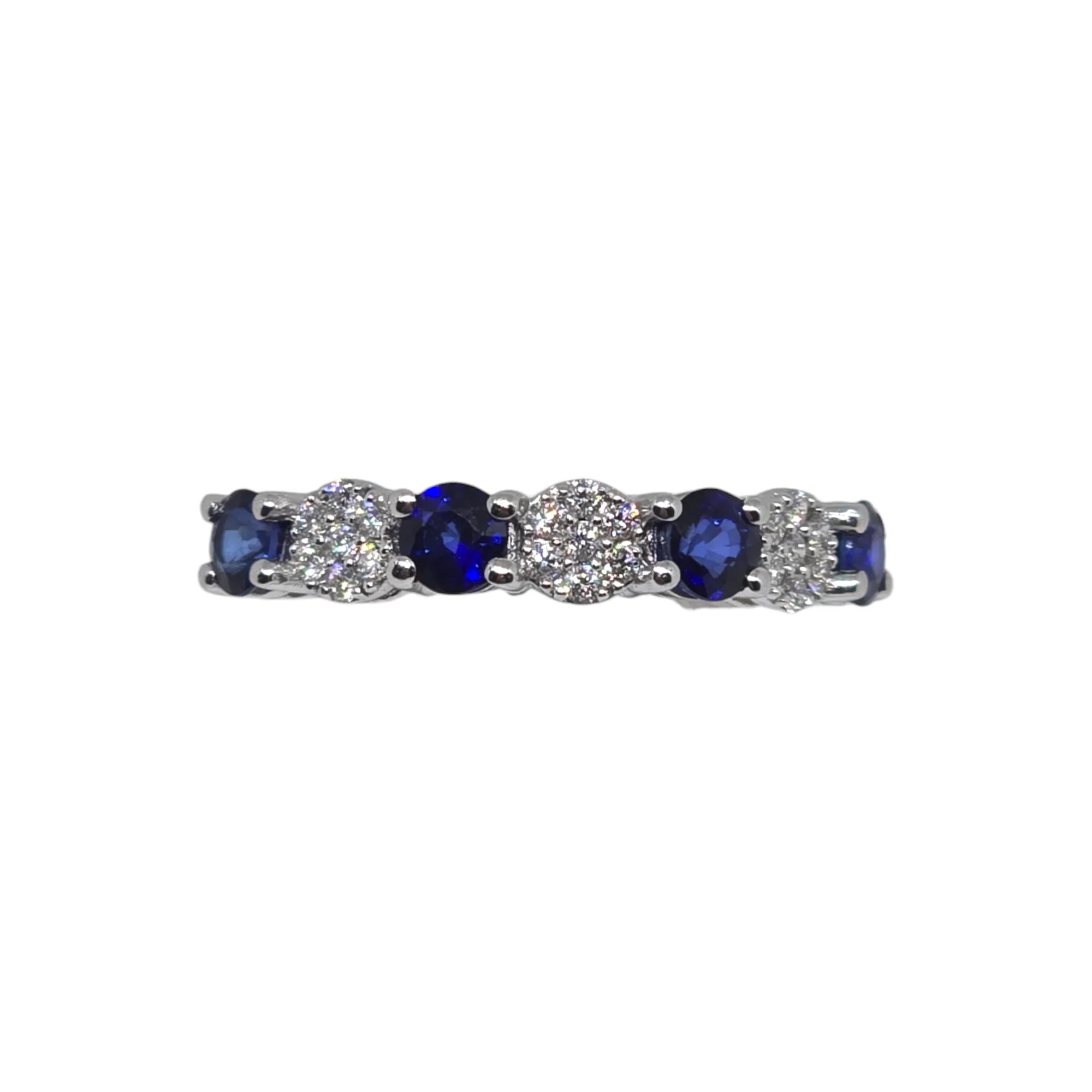 Anello veretta donna in oro 18 carati con zaffiri e diamanti Pg gioielli