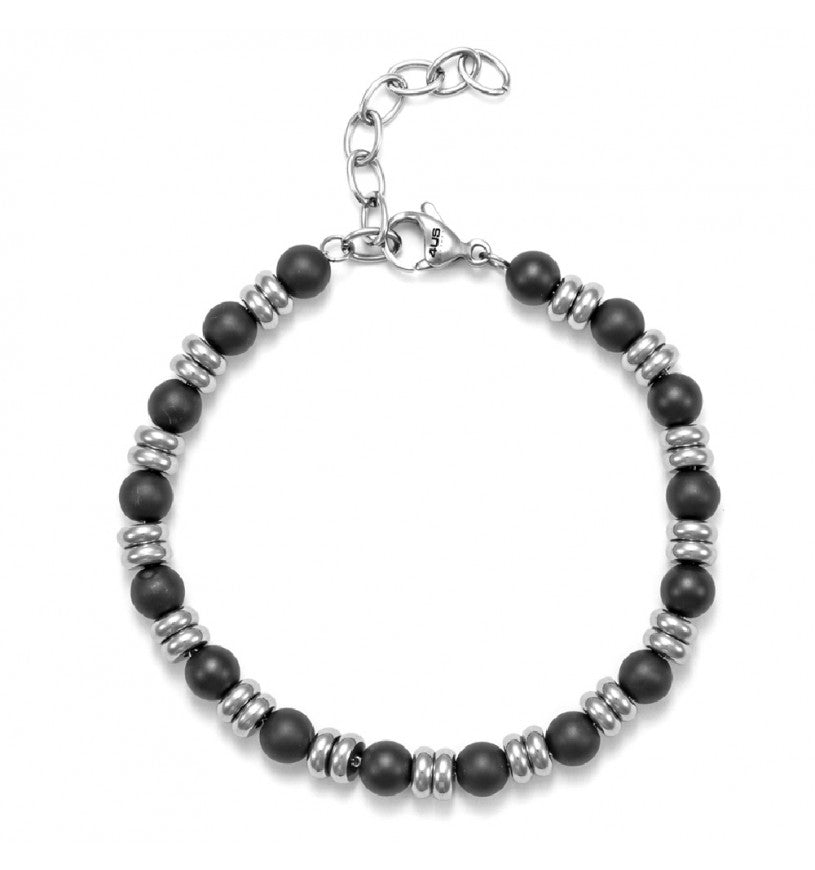 Bracciale 4US Cesare Paciotti onice uomo 4UBR5628 con sfere nere
