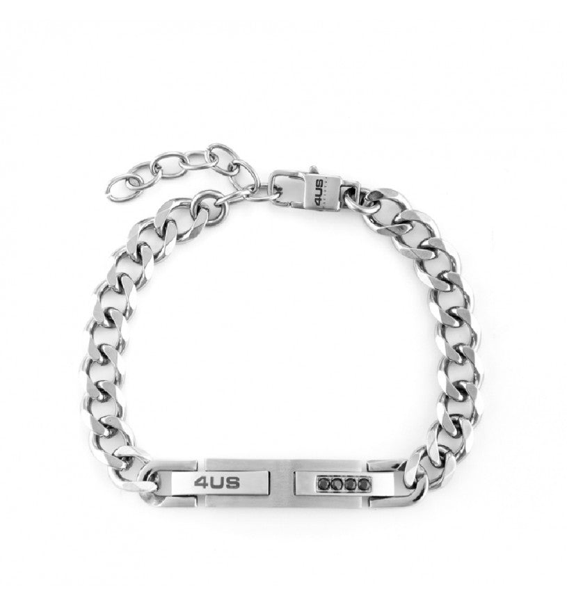 Bracciale uomo gioielli 4US Cesare Paciotti in acciaio con zirconi neri 4UBR6149