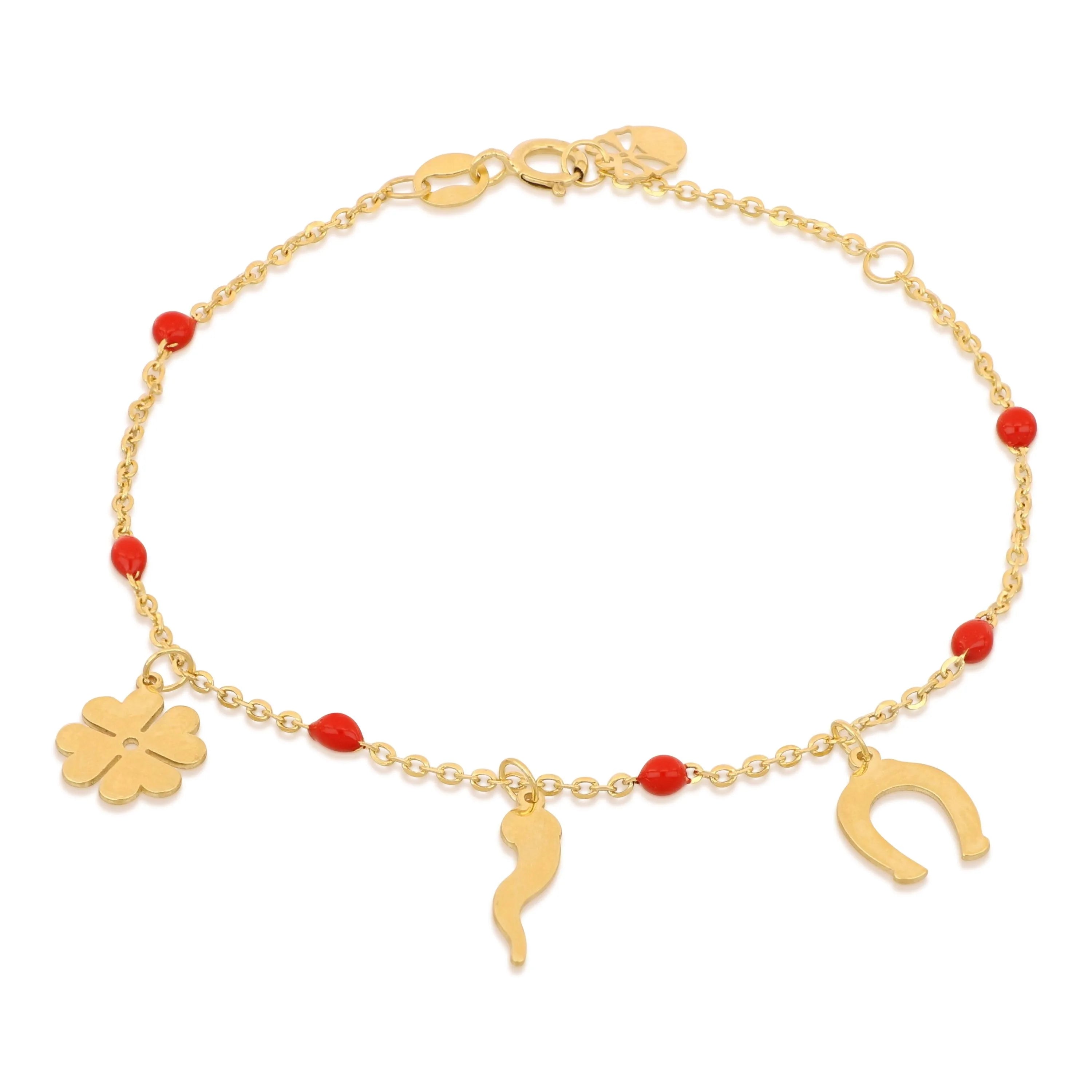 Mädchenarmband aus 18 Karat Gelbgold mit Glückshorn