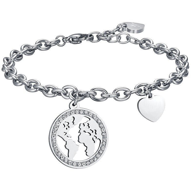 Bracciale donna gioielli Luca Barra Summer bk2468 con ciondolo mondo in acciaio