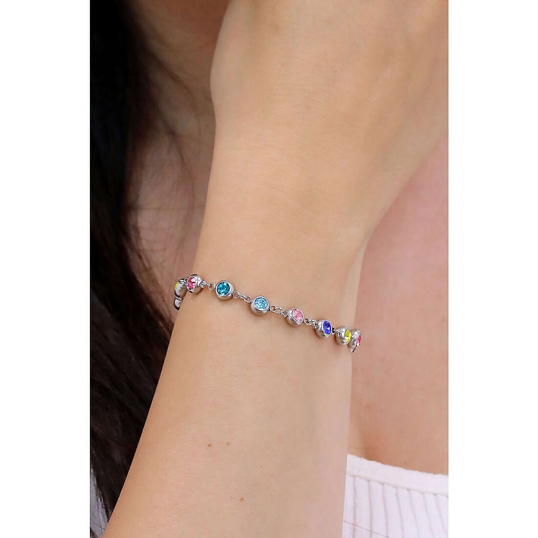 Luca Barra Damenschmuckarmband bk2442 mit bunten Kristallen aus Stahl